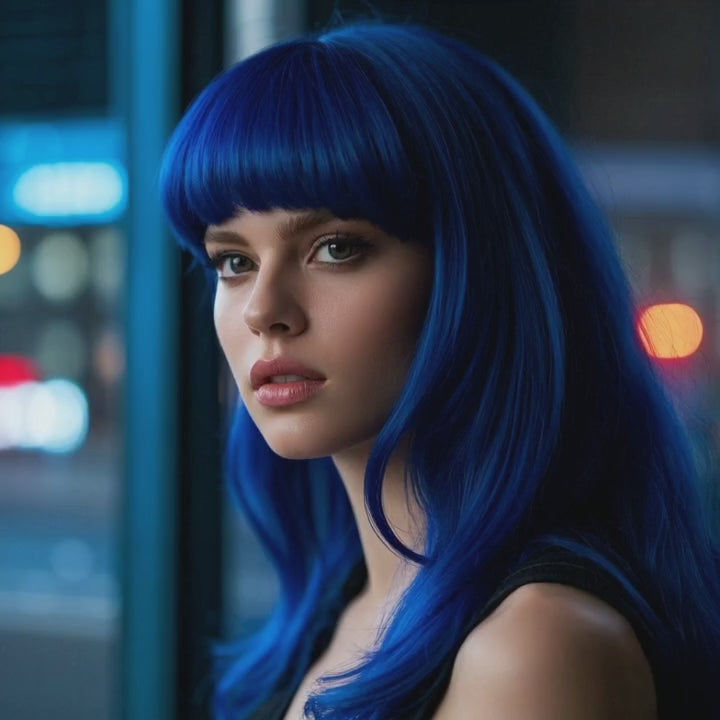Wedoo-Remy-Human-Hair-Cosplay-Hair-Extensions-Drak-Blue-Straight-Wig-Display-Video