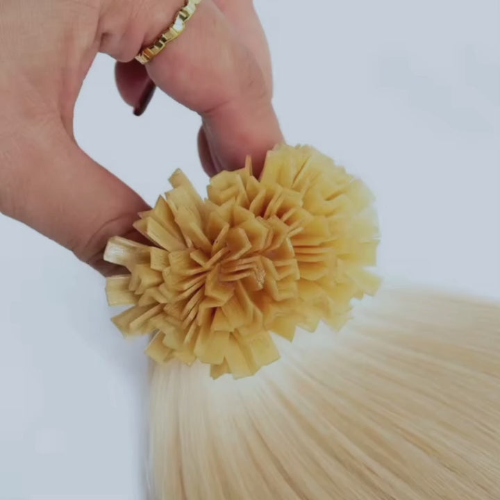 Load video: Wedoo-Wigs-Remy-Human-Hair-Pure-Light-Straight-Tip-Hair-Extensions-V-Tip-Wear-Video